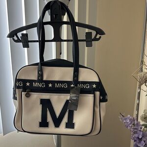MNG Black and White Shoulder Bag